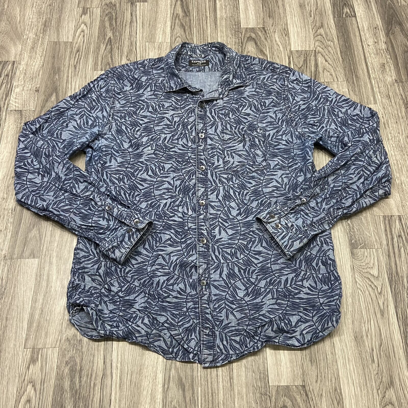 EXPRESS Button Down Collared Long Sleeve Blue Pri… - image 2