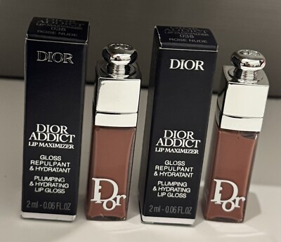 2 X Dior Mini Travel Size Lip Maximizer # 038 ROSE NUDE +1 Free Fragrance Sample
