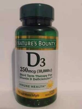 Nature's Bounty Vitamin D3, 250 mcg, 10,000 IU, Softgels, 72 ct. exp. 04/25