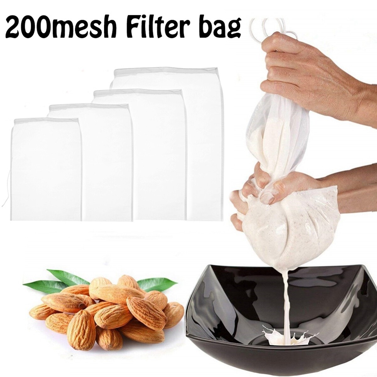 200 Mesh Nylon Fine Mesh Colander for Cooking, Cheese, Nut Milk Bag