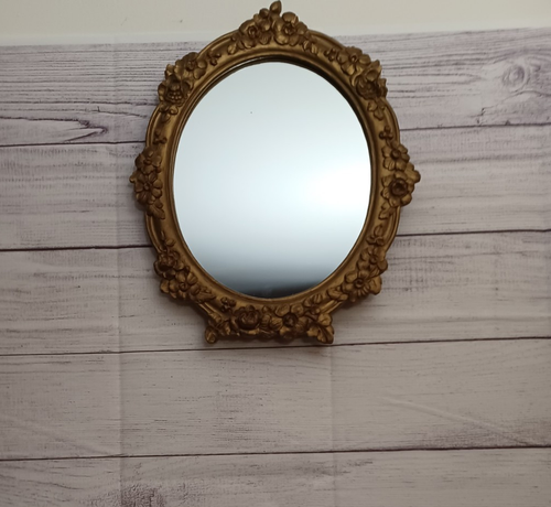 Vintage SyrocoWood Oval Hollywood Regency Gold Tabletop / Wall Mirror Made USA
