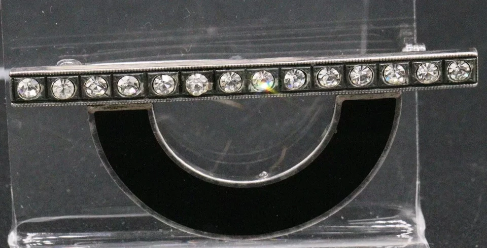 ARI D. NORMAN Grande Spilla In ARGENTO 925 E SMALTO Art Decò Style 56 x 24 mm - Immagine 3 di 4