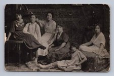 Family of Romanian Women Single Boy RPPC Bucharest Studio Photo Carpets 1920