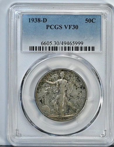 1938 D Walking Liberty VF30 PCGS Graded Half Dollar Denver Coin 6605