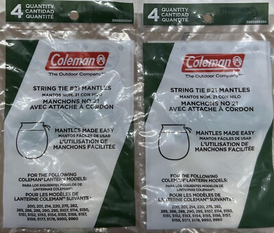Coleman Lantern #21 String Tie Mantles 2 Packs Of Four Qty 8 Total