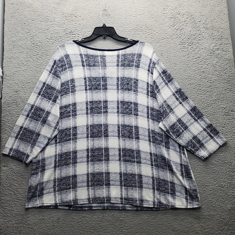 Blusa Avenue Top Mujer 26/28 Multi Cuadros Elastizada Manga Larga Dividido Cuello Corbata Foto 2 de 4