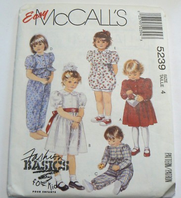 5239 Easy McCall's Sewing Pattern Toddlers Size 4 Dress Jumpsuit Romper ...