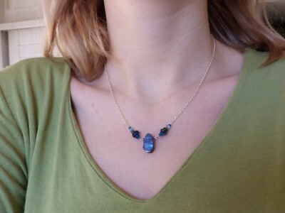 Collier Ras Du Cou En Argent 925 Avec Opale Boulder D'Australie Et Pierres Précieuses