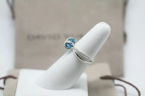 Anillo David Yurman Plata Esterlina Cable Envoltura Topacio Azul Diamantes Talla 7 Foto 2 de 4