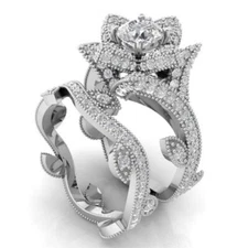 14K Gold Over Engagement Wedding Ring Sets 2.80 Ct White Moissanite Round Cut