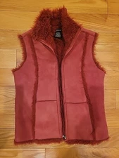EIVISSA  Mauve Faux Suede W/ Faux Fur Vest Size S Women With Zipper, Pockets.