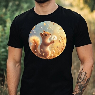Mens Squirrel Dandelion Print Cotton T-Shirt Size XS to 5XL