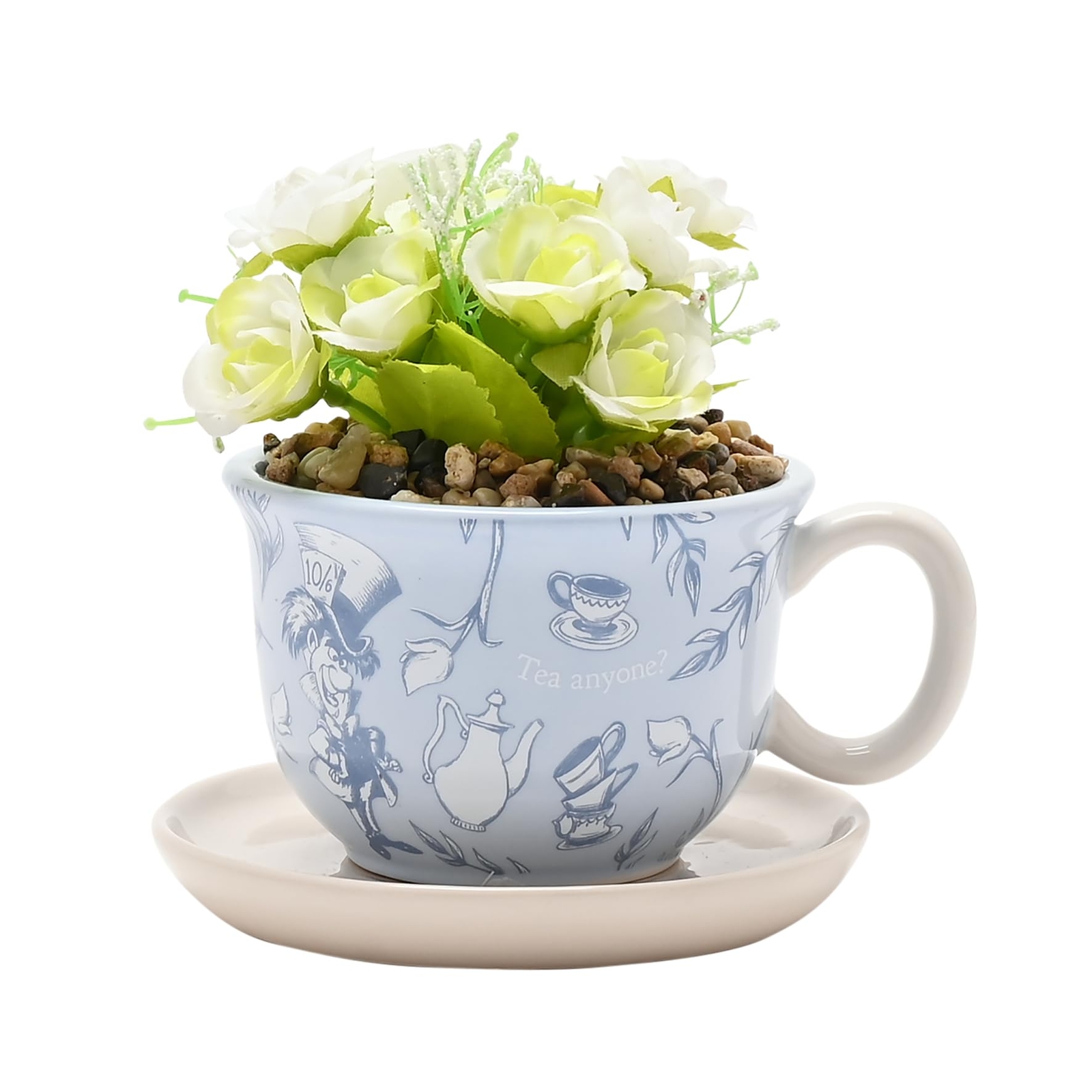ALICE IN WONDERLAND - Teacup Planter with Faux Pla NUOVO
