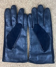 Preston  York Women's Black Leather  Suede Gloves Size Large Buttoned Lined