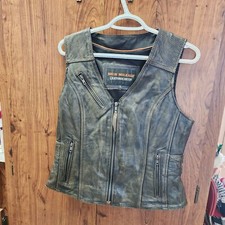 HIGH MILEAGE WOMEN  S DISTRESSED BROWN COWHIDE LEATHER VEST BIKER HARLEY Inspired