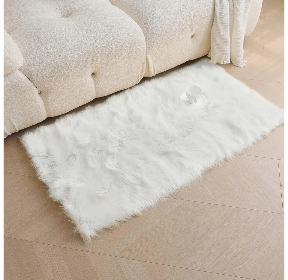HARESLE Tapis en Fausse Fourrure Moelleux Blanc 60X120 cm - Photo 1/4