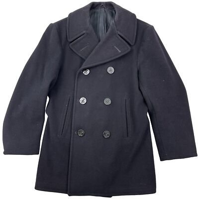 VTG 1960's US Navy Blue Soft Thick Wool Peacoat 36 Military