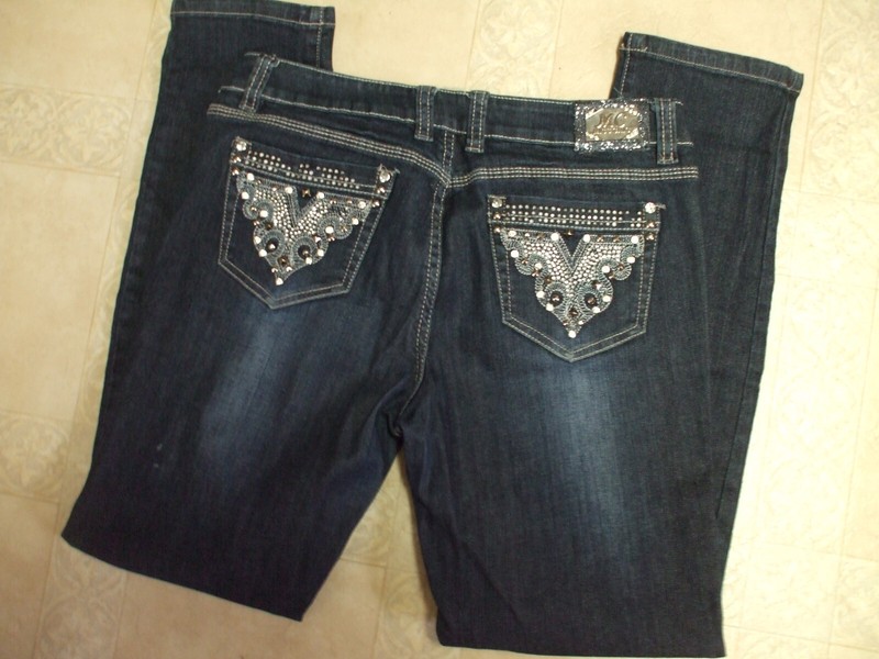 MISS CHIC Jeans Blue Denim Rhinestone/Stud detail Women 12/13 30 X 32