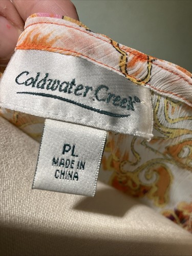 Coldwater Creek Petite L halbtransparente Bluse orang/weiß geblümt, Gürtel an der Taille - Bild 7 von 13