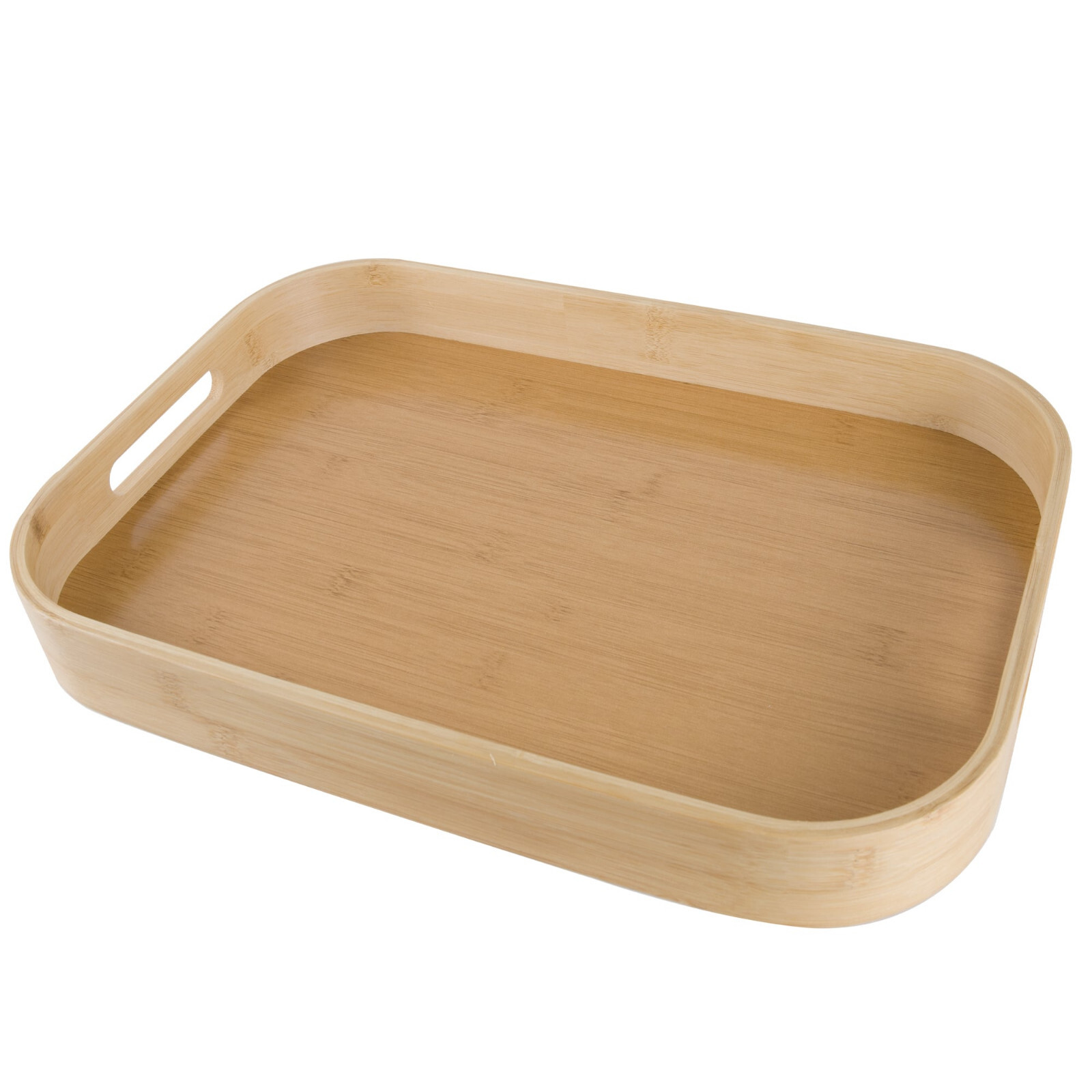 E&W Natural Bamboo Tray for Serving, Rectangle Tray with Raised Edges and Handle
