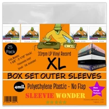 XL Box Set Sleeves (x25) 4mil Strong No Flap - Fits 1-5/8 - 2-1/16" Thick 33rpm