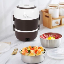 3 Layers Portable Electric Lunch Box Steamer  Heated Food Warmer  Rice Cooker 2L