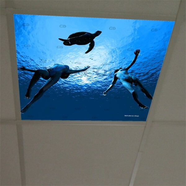 Plafond décor diffusant haut de gamme 60x60 cm motif Nageuses Tortue