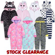 Girls 1Onesie Hooded Jumpsuit Playsuit Nightwear Zip Up 2 3 13 Years Clearance 