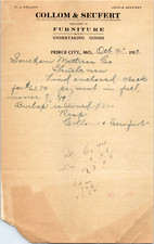 Collom & Seufert Peirce City MO 1919 Letterhead Furniture & Undertaking Goods