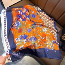 100 Silk Women Fashion Orange Blue Kerchief Square Bandana Wrap 68 68cm Scarf