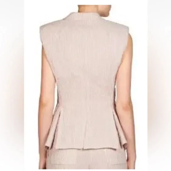 Chaleco Chaqueta Sin Mangas SONIA RYKIEL Para Mujer Rosa Azul Rayas Seersucker Talla 44 Foto 2 de 4