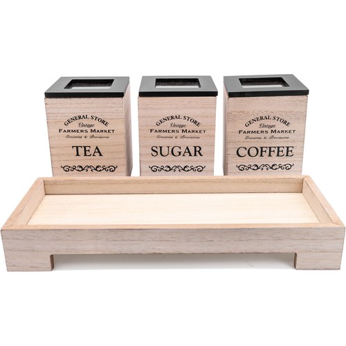 Set of 3 Tea Coffee Sugar Canisters Storage Set Kitchen Jars Containers - Picture 4 of 21