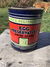 Vintage Mechling’s Egg Preservative Water Glass Empty Quart Can No Lid