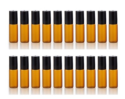 ELFENSTALL- 20PCS 5ml Amber Glass Roller Bottles Roll On 22 Piece Set, 