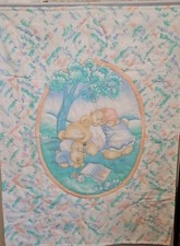 Handmade Hand Quilted Baby Quilt Blanket Appliqued Bear Blue Pink White 31x43"