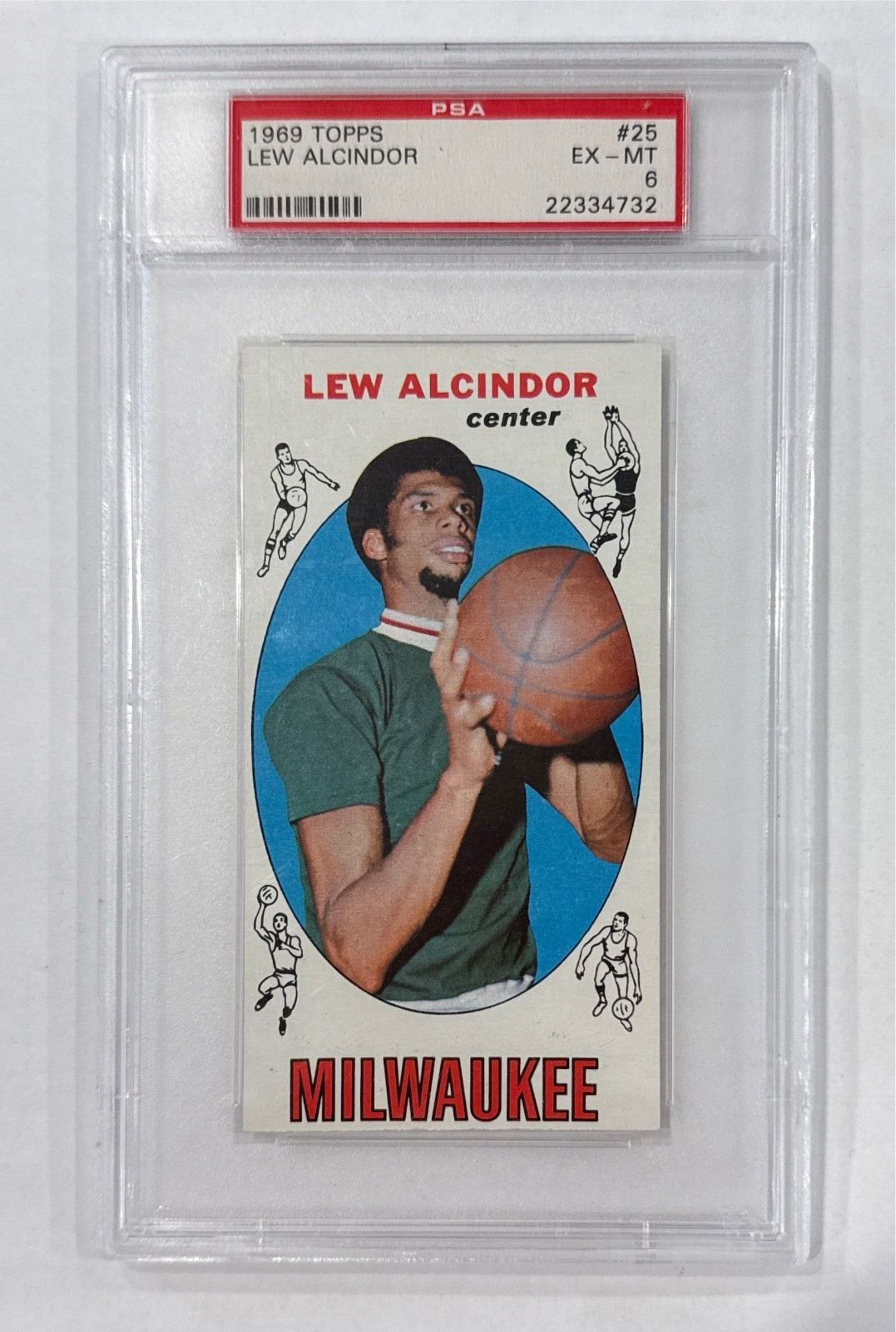 1969 Topps Basketball #25 Lew Alcindor Milwaukee RC Rookie HOF PSA 6 EX-MT