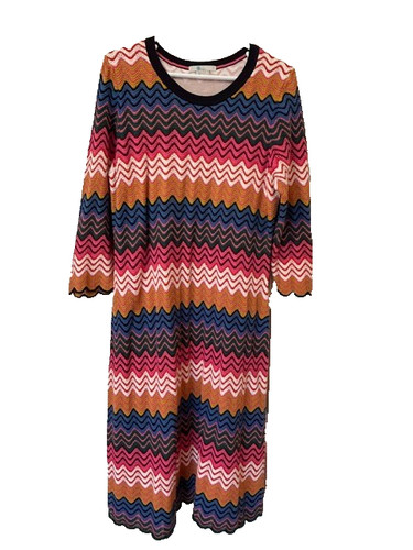 BODEN Dress Cotton Crochet Knit ZigZag Stripes Rainbow Pink Blue Mustard US 14