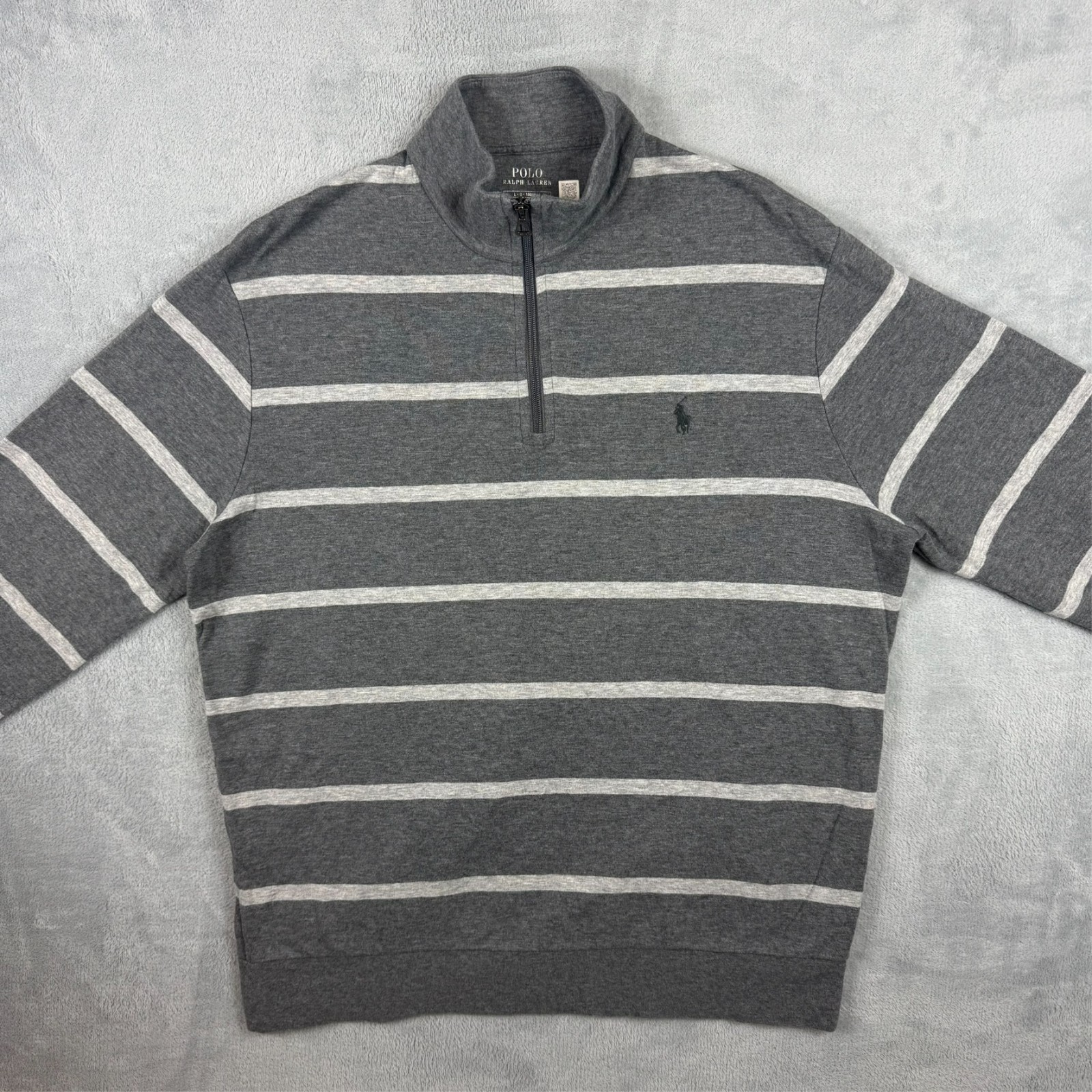 VTG Polo Ralph Lauren 2000's Grey Striped 1/4 Quarter Zip Oversized Large Jumper image 4