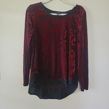 Womens Red Burnout Velvet Tunic Top Size M Dark Romantic Goth Witchy Festival