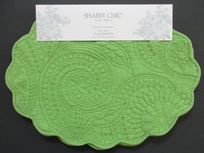 Shabby Chic Cottage Oval Quilted Placemats 4Pc Set Lime Green 14.5'' x 19'' Cotton