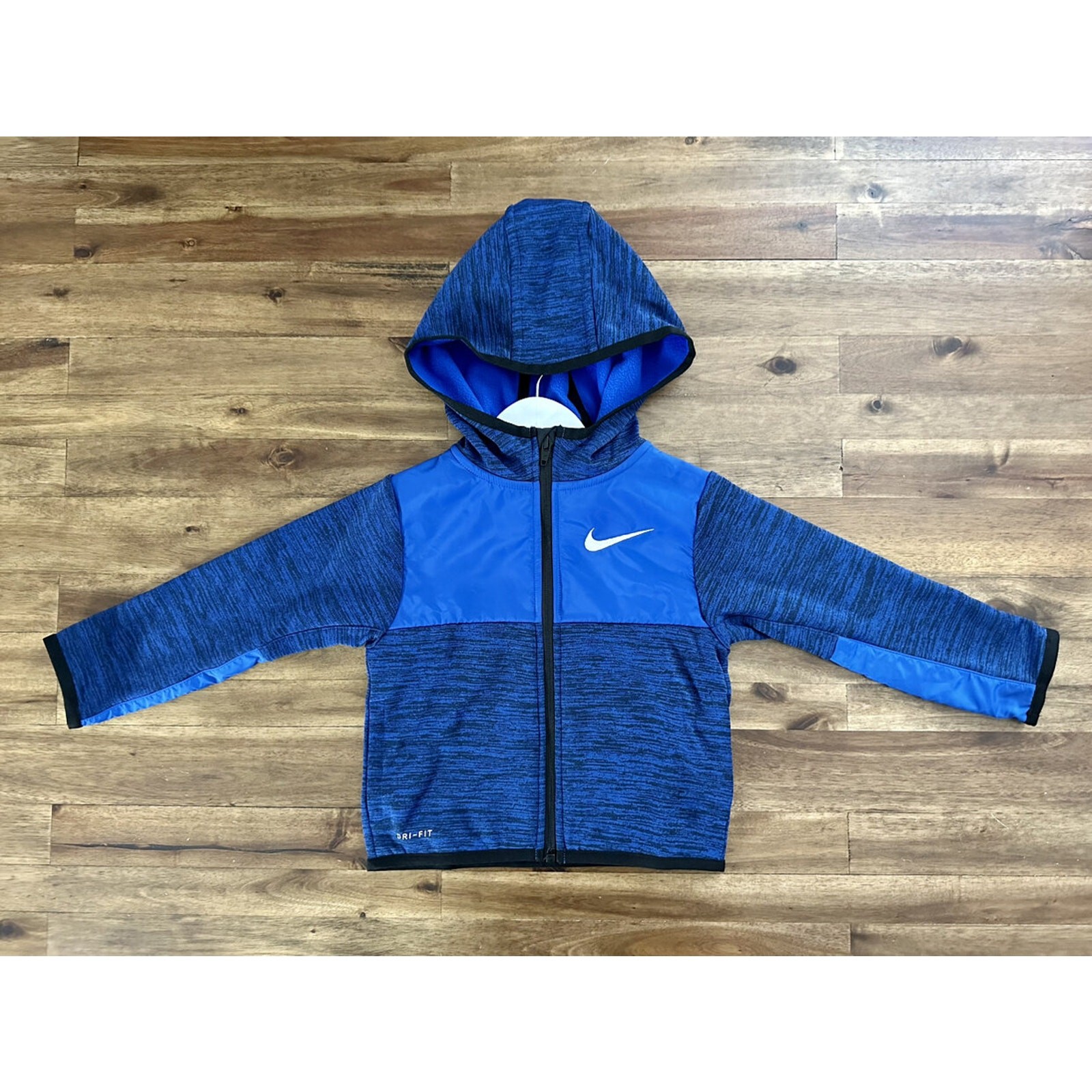 SACAI X NIKE NUOVO Nike blu Dry Fit pile felpa con cappuccio manica lunga cerniera giacca sportiva 2T