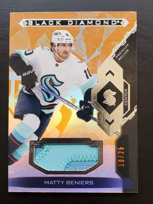 2022-23 Black Diamond Matty Beniers Pure Black Premium Relics 10/25 Kraken