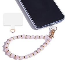 Marble Beaded Phone Wrist Strap,Detachable Phone Bracelet Strap Rose Quartz