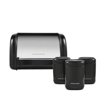 Morphy Richards Black Compact Bread Bin & Small Cannisters Bundle Equip 951125