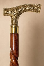Luxury Handcrafted Wooden Walking Cane Brass Derby Handle Spiral Shaft Cane Gift