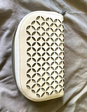 Lugano Women’s White Zip-Around Wallet w/ Zipper Accent Geometric Cutout