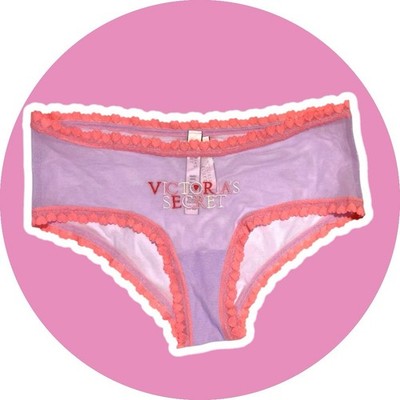 Victoria's Secret Cheeky Panty Purple & Pink Sheer Mesh Heart Trim Small - NWT