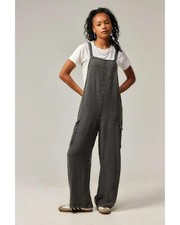 Urban Outfitters Ash Linen Jumpsuit S P Women's Casual Black One Piece NEW 44563
