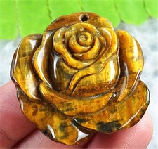 T21928 38x35x7mm Natural Golden Pietersite Carved Flower Pendant Bead
