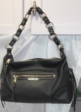 Steve Madden NYC Women's Grommet Shoulder Handbag Purse Black Faux Leather NWOT